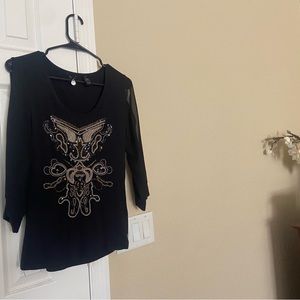 BKE Boutique black, sequin blouse.